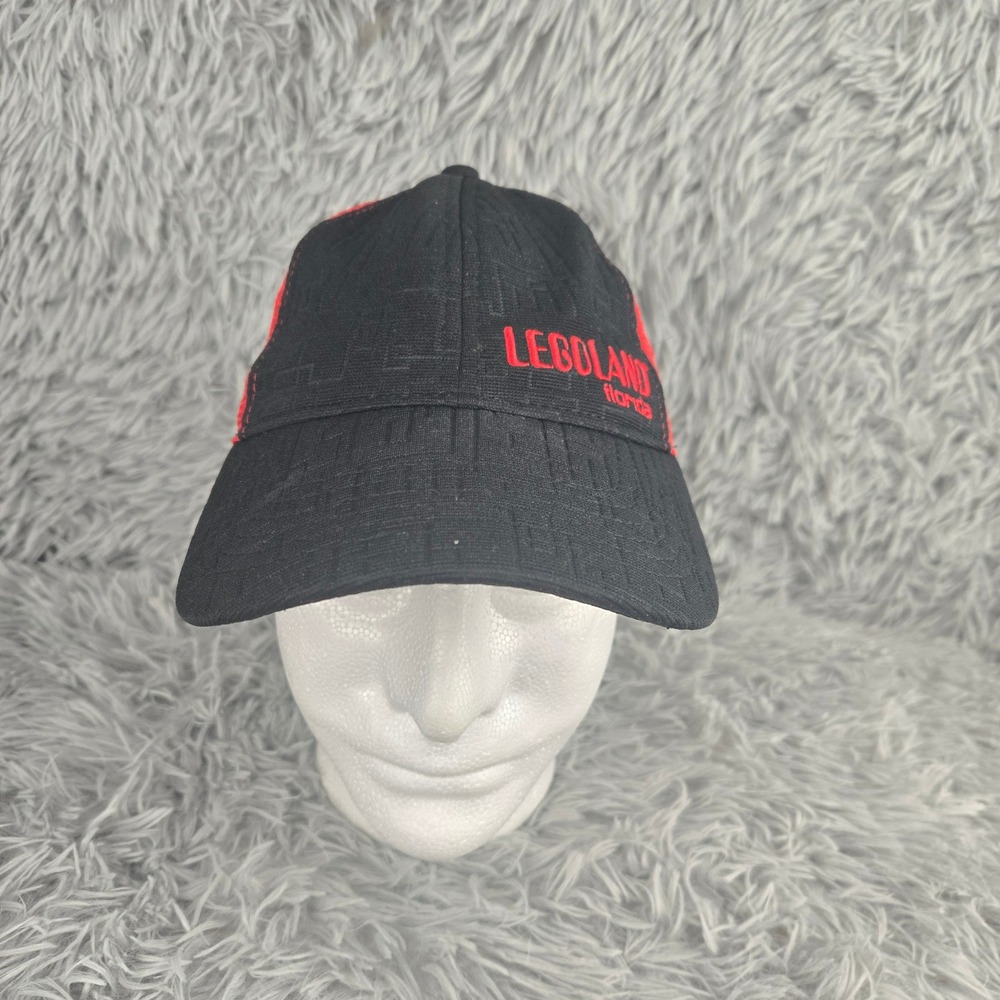 Legoland Florida Trucker Hat Kids Adjustable Black Red Embossed Brick Pattern